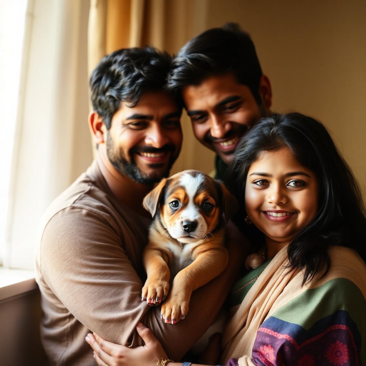 Happy family with their new puppy